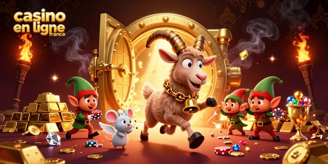 Découvrez l'excitation d'un casino en ligne France avec Krampus et des gremlins, dans une scène festive.
