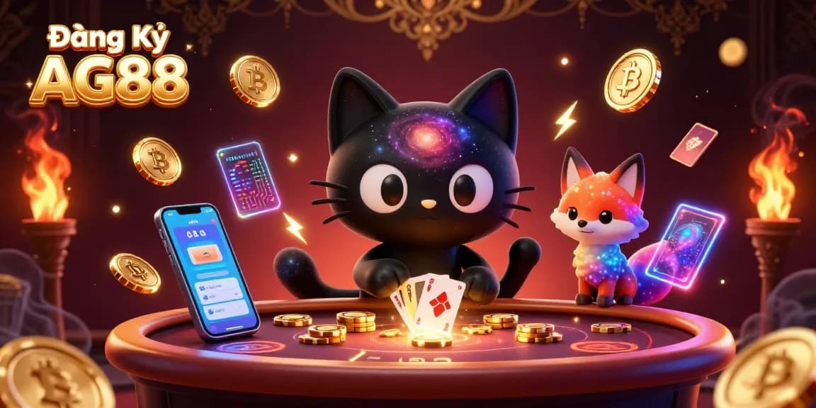Engage with Đăng Ký AG88 for thrilling casino adventures featuring a cosmic cat and colorful elements.