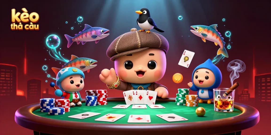 Bet on kèo nhà cái with 3D cartoon Nessie and her magpie friend at a vibrant casino