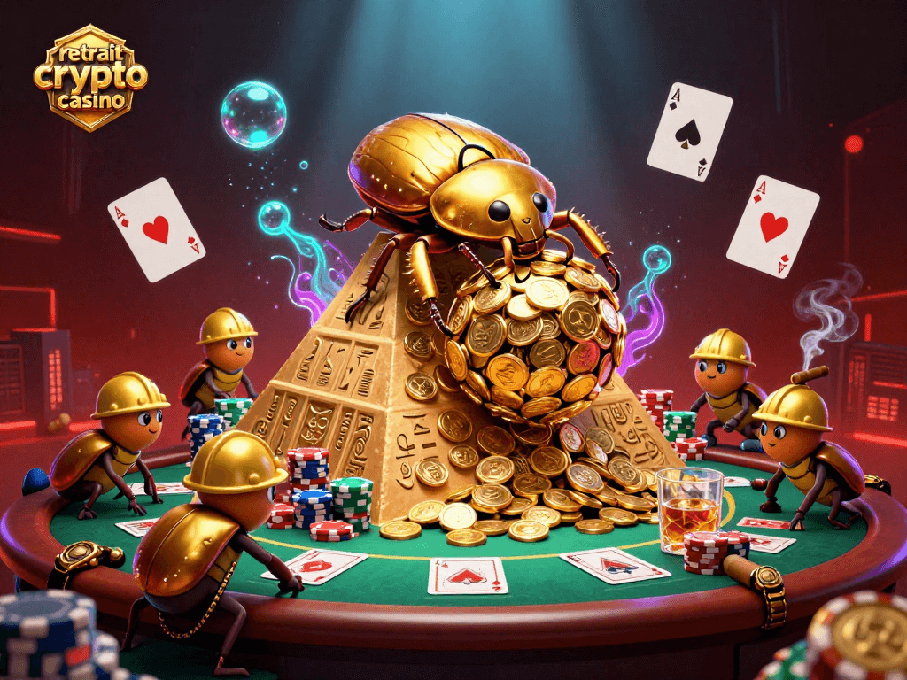 Retrait crypto casino rapide sur une plateforme dynamique illustrée avec des personnages et éléments de jeu passionnants.