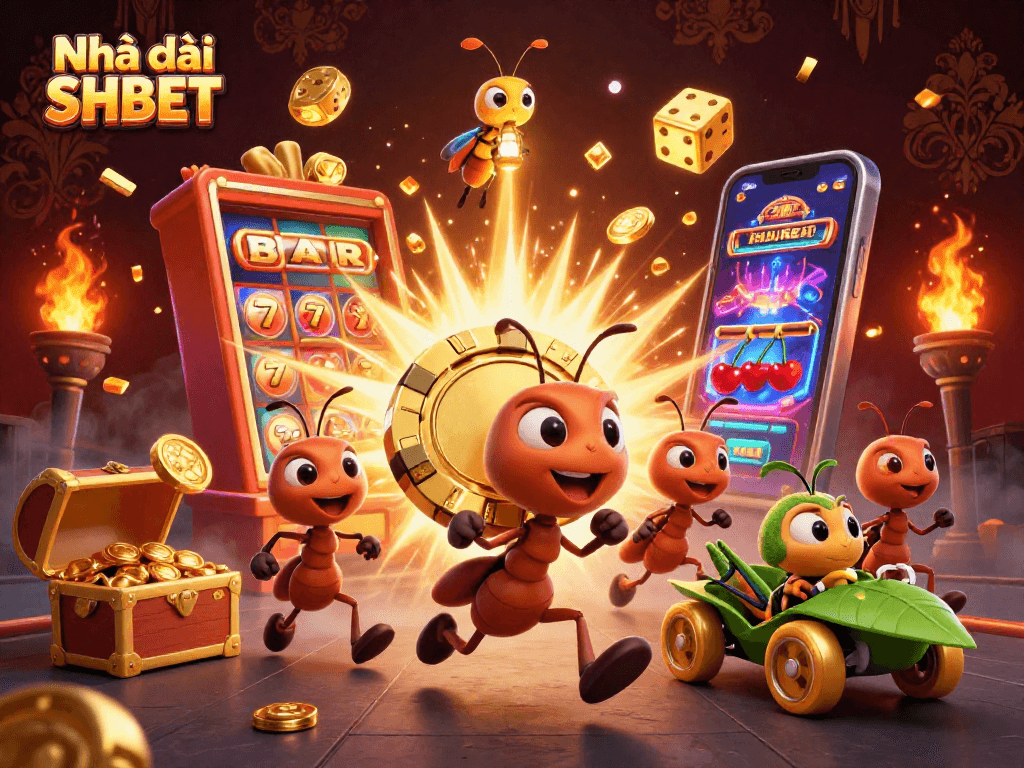 Participate in thrilling gaming at Nhà cái SHBET with an adventurous heist theme illustration of ants.