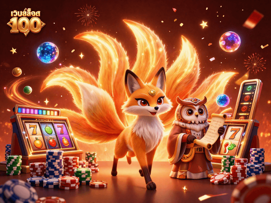 Engage with เว็บสล็อต แท้ 100 เปอร์เซ็นต์ and enjoy vibrant gaming elements featuring lucky icons and slot machines!