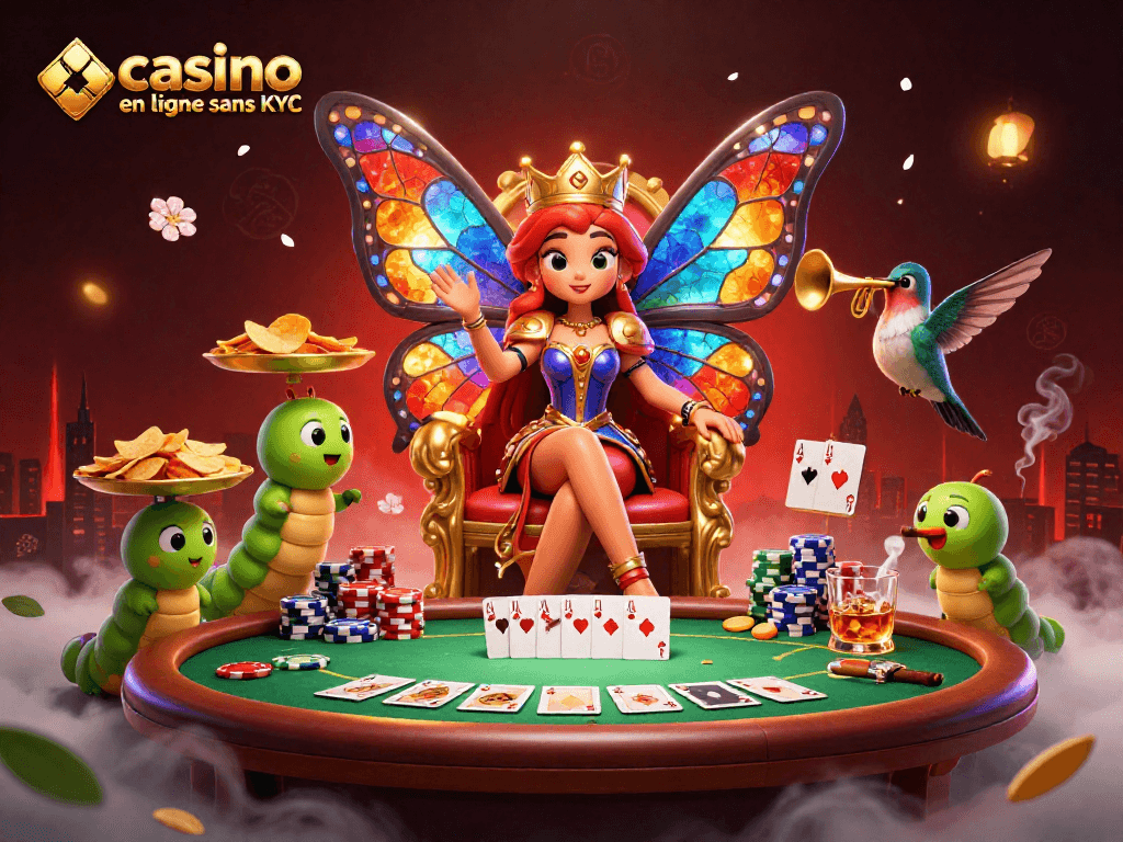 Profitez d'une session de jeu unique sur un casino en ligne sans KYC avec cette illustration colorée.
