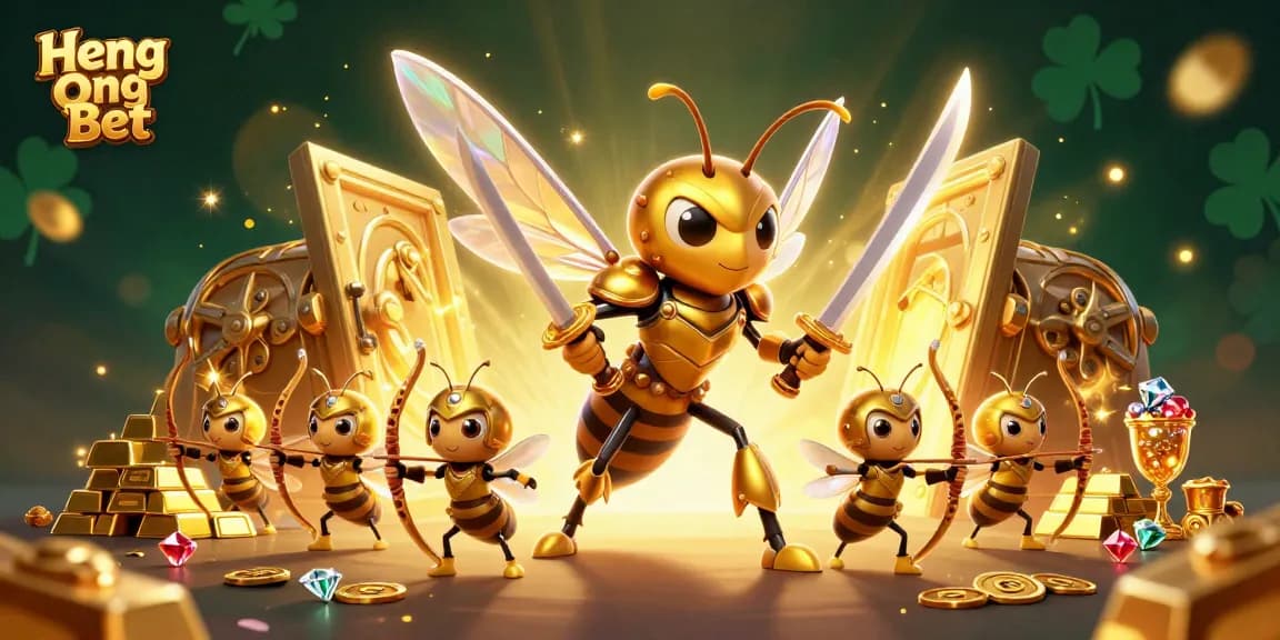Heng Ong Bet showcases a vibrant, dynamic golden hornet samurai battling for riches in an exciting casino scene.