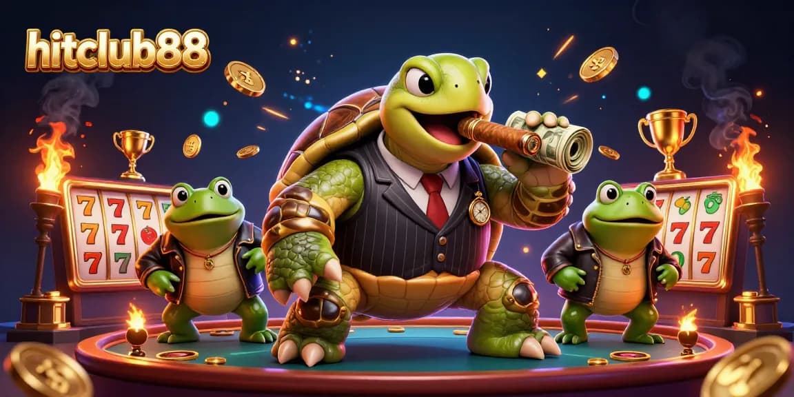 Experience big wins and excitement at hitclub88 with a vibrant 3D casino showdown featuring a turtle mobster.