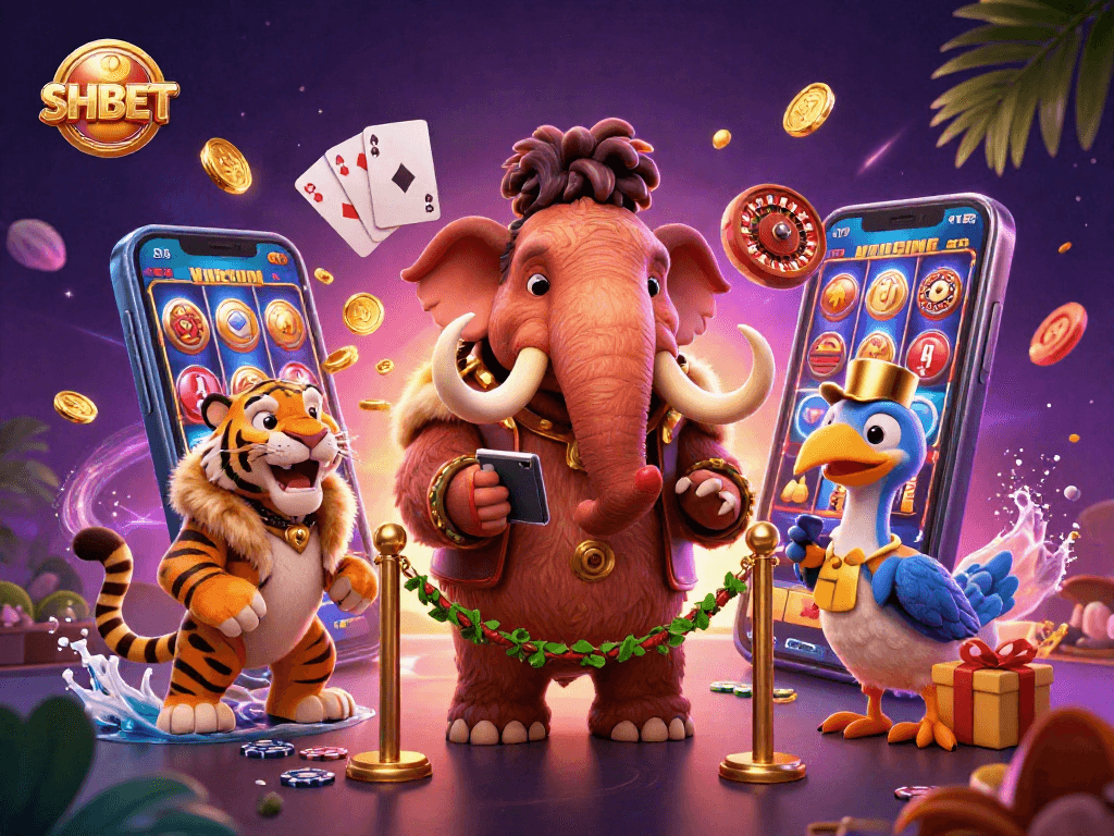 Experience excitement at SHBET with a bouncer, VIP guest, and doorman in a vibrant casino.