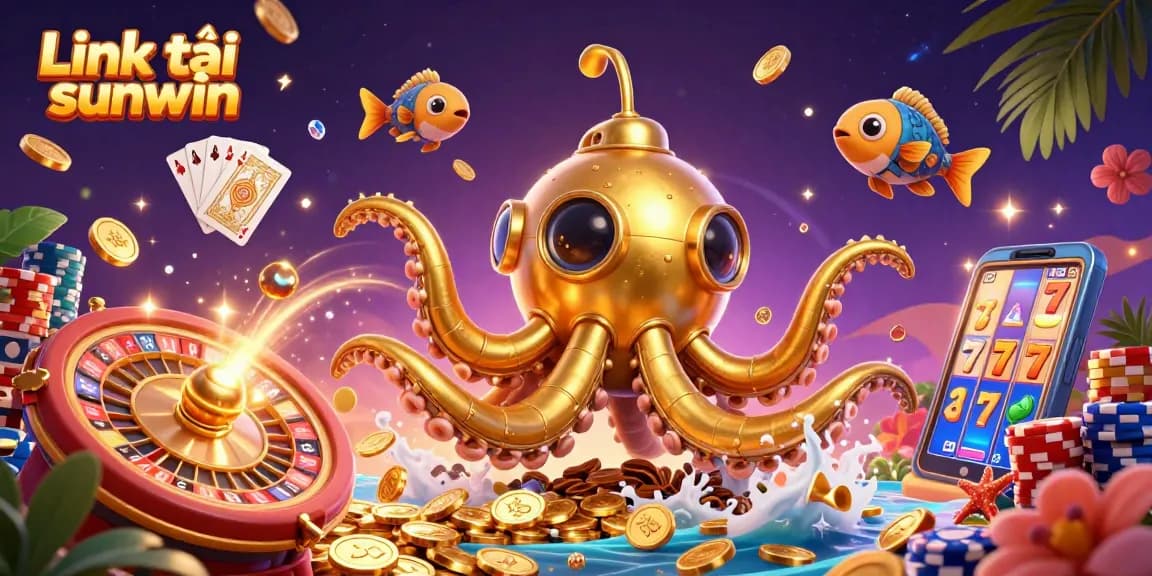 Engage in epic gameplay with Link tải sunwin featuring a vibrant kraken submarine and overflowing coins.