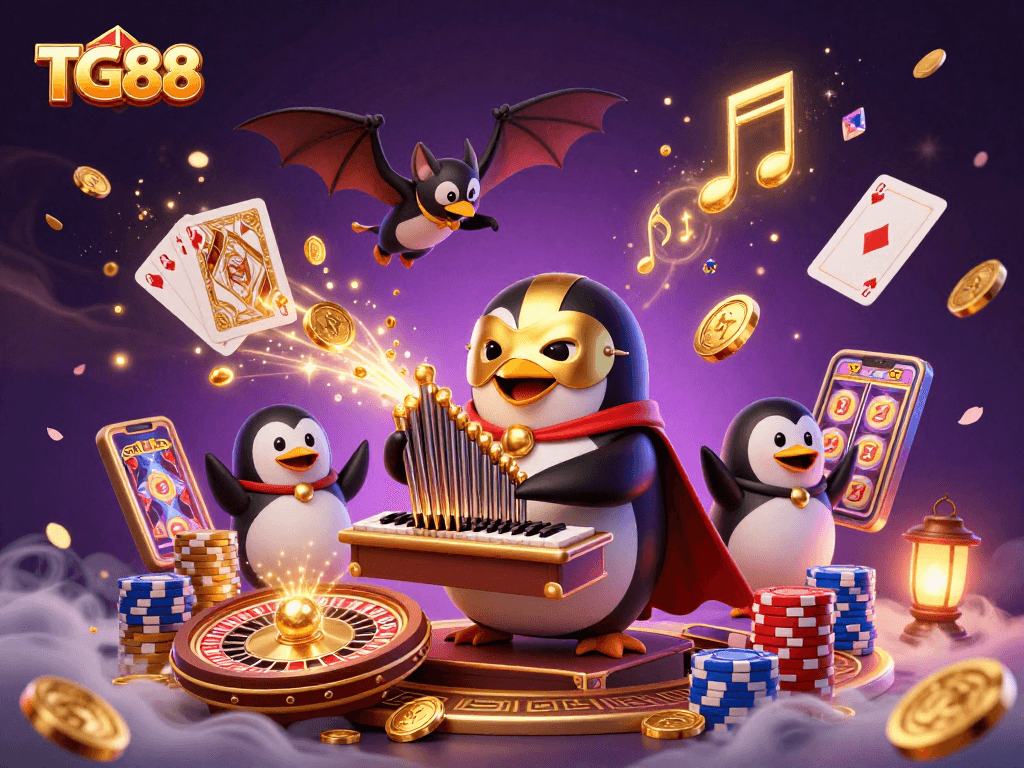 Experience exciting gameplay at TG88 with a captivating golden coin-filled scene featuring vibrant casino elements.