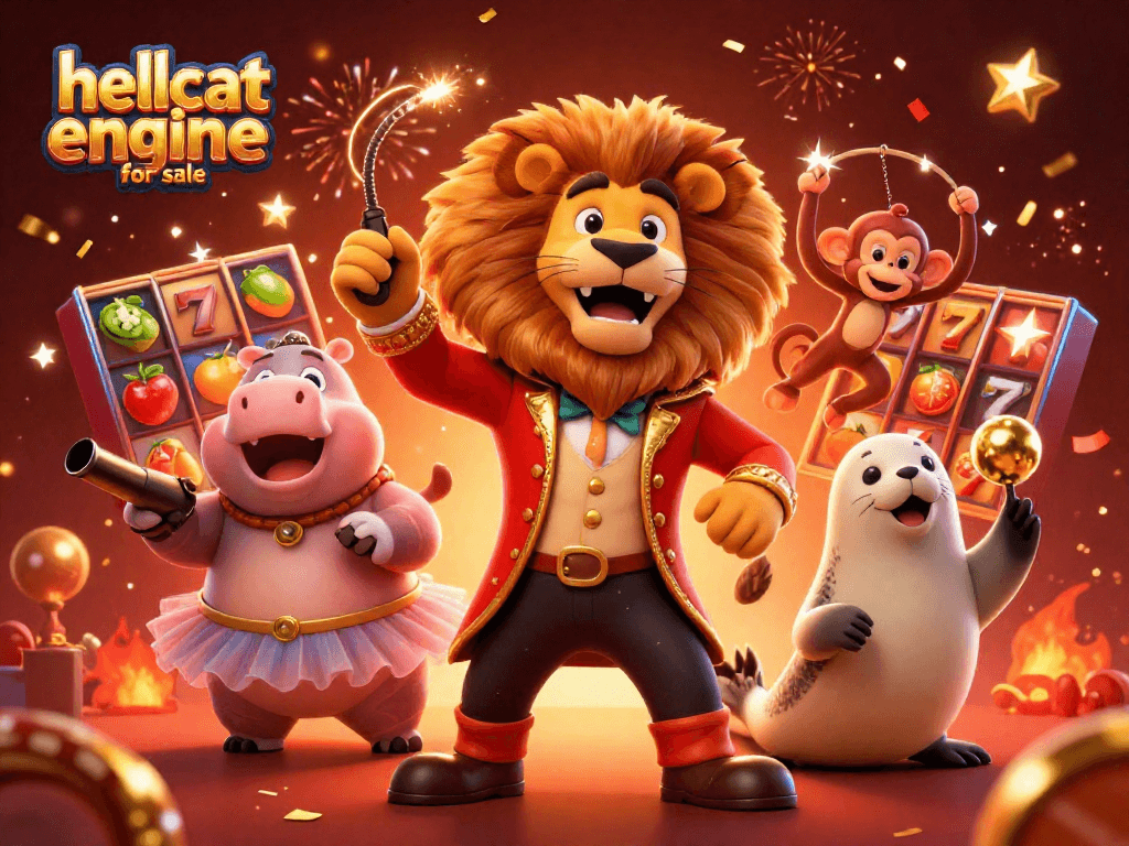 Elevate your gaming with the vibrant scene showcasing the hellcat engine for sale among casino thrills, active slot machines, and festive elements.