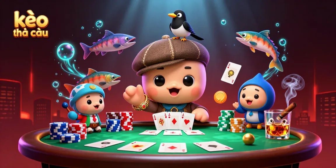 Bet on kèo nhà cái with 3D cartoon Nessie and her magpie friend at a vibrant casino