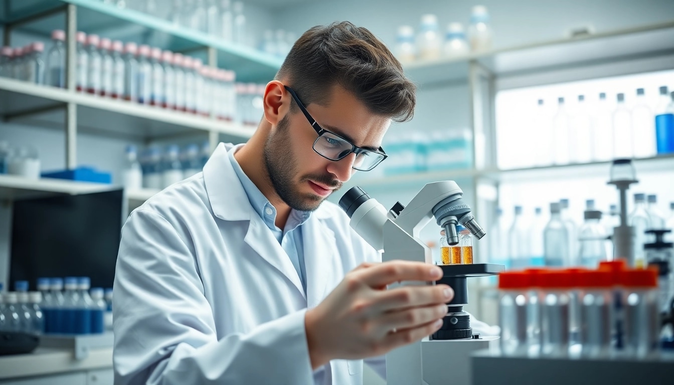 Engaging researcher analyzing peptides with cagri in a professional lab setting.