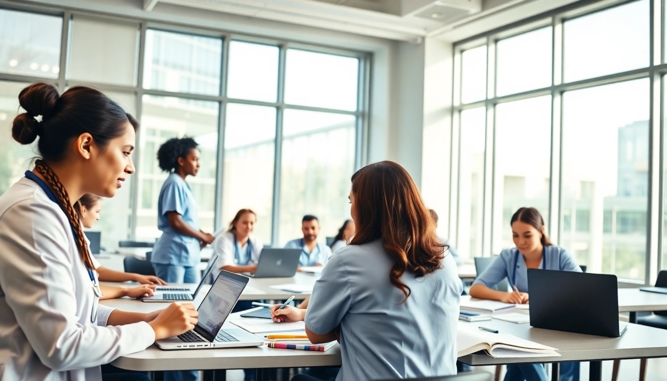 Engaging nursing students in a bright classroom at Houston Trusted Nclex review center.