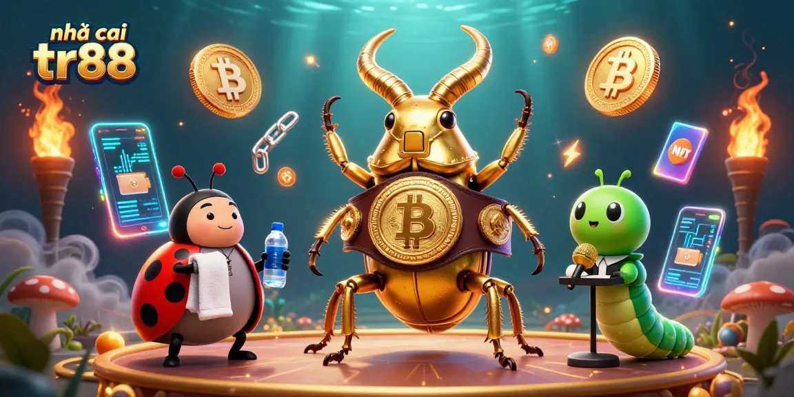 Engage with nhà cái tr88 in a captivating crypto casino scene featuring dynamic cartoon characters.
