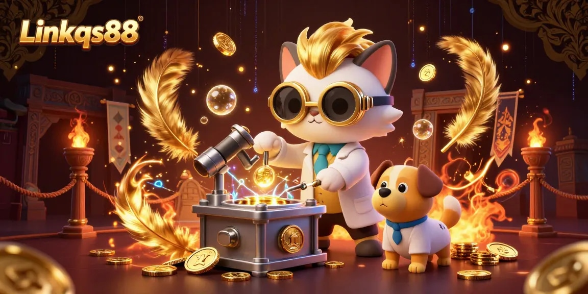 Play and win big with Link qs88’s dynamic casino scene filled with vibrant characters and gold coins.