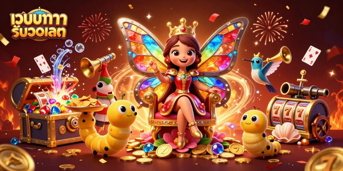 Engage in เว็บบาคาร่ารับวอเลท action with vibrant casino elements and a colorful fantasy scene.
