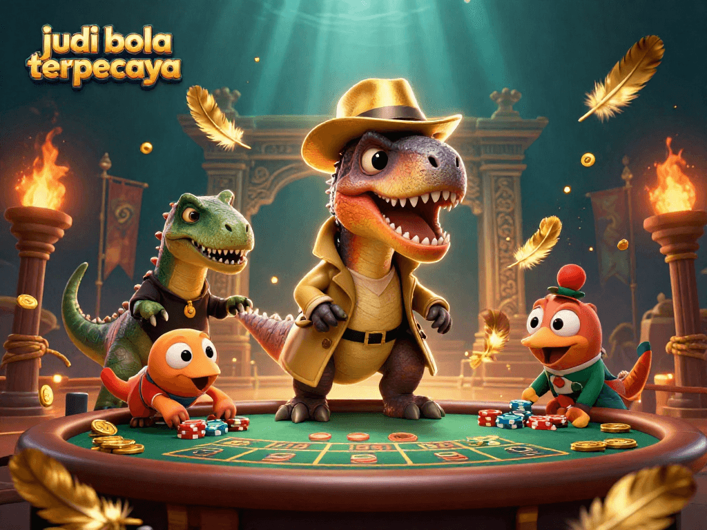 Experience judi bola terpercaya excitement with a scene of animated characters in a lively casino.