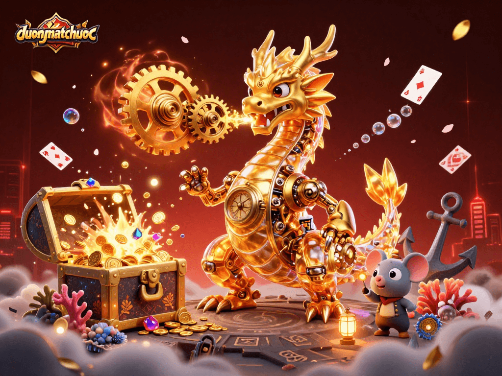 Play thrilling duongmatchuoc with a golden dragon unleashing gems and coins in a captivating scene.