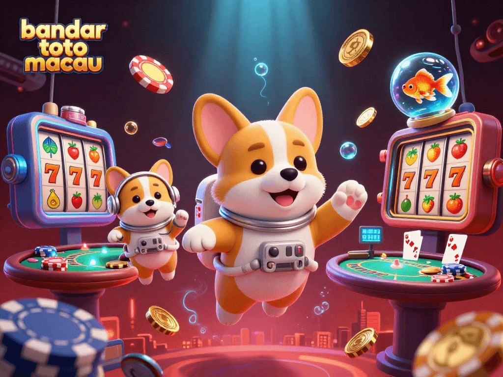 Engage in thrilling gameplay at bandar toto macau while floating with a corgi in an animated casino!