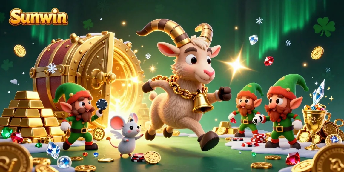 Sunwin offers an appealing view of playful characters in a dynamic casino scene, showcasing festive excitement and winning gameplay.