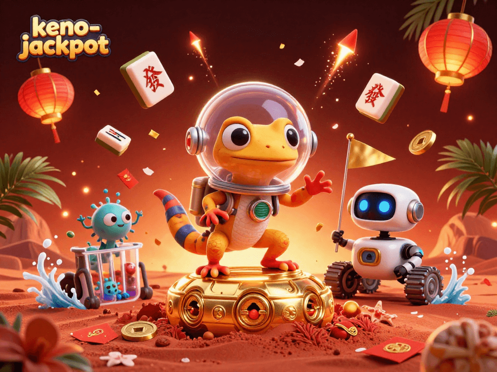 Experience the thrill of keno-jackpot with a Martian gecko discovering a hidden casino!