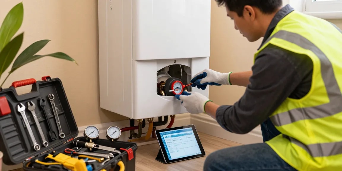 Thermal boiler repair technician diagnosing system issues to provide reliable heating solutions and see more details.