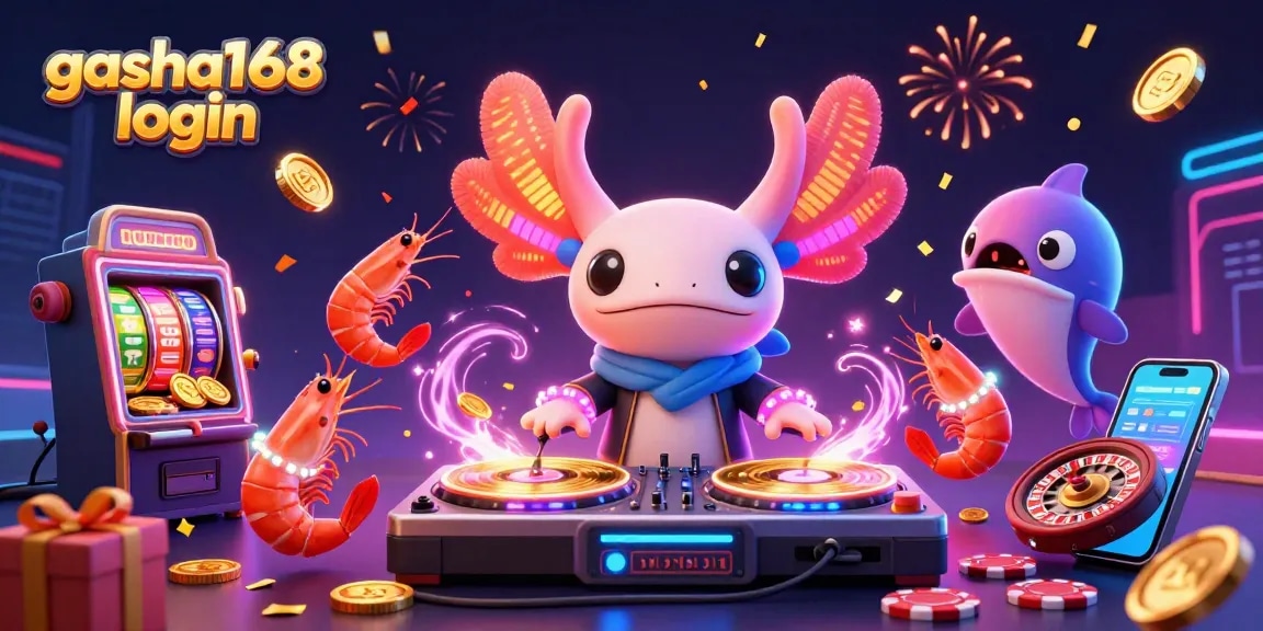 Join the fun at gacha168 login with vibrant 3D animation showcasing slots, DJ, and celebration elements!