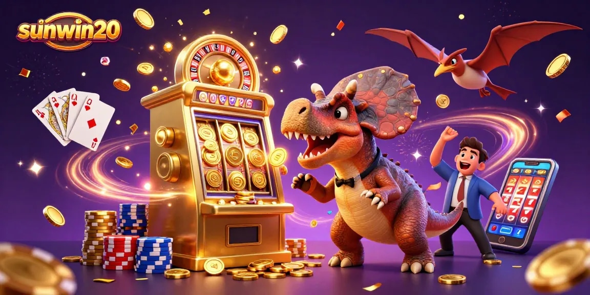 Experience the excitement of sunwin20 with a dinosaur themed slot machine jackpot scene