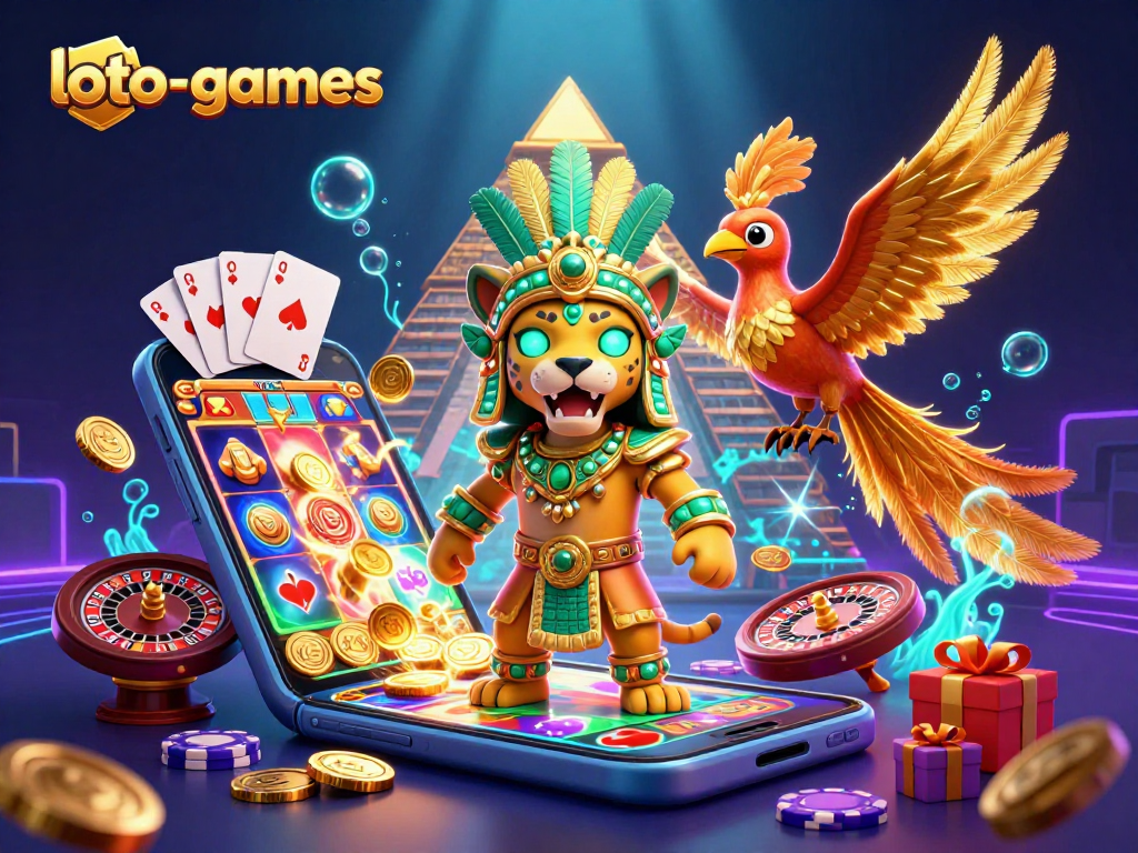 Experience electrifying loto-games action with a glimmering Mayan priest and vibrant gaming elements!