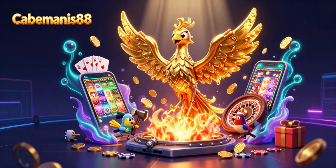 Experience thrilling games at Cabemanis88 with vibrant casino elements and mobile gaming action.