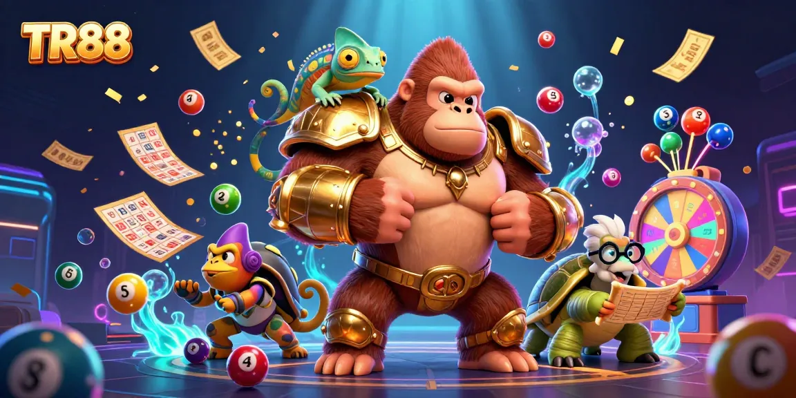 Spin the vibrant lottery elements surrounding TR88 as the king gorilla commands the scene!