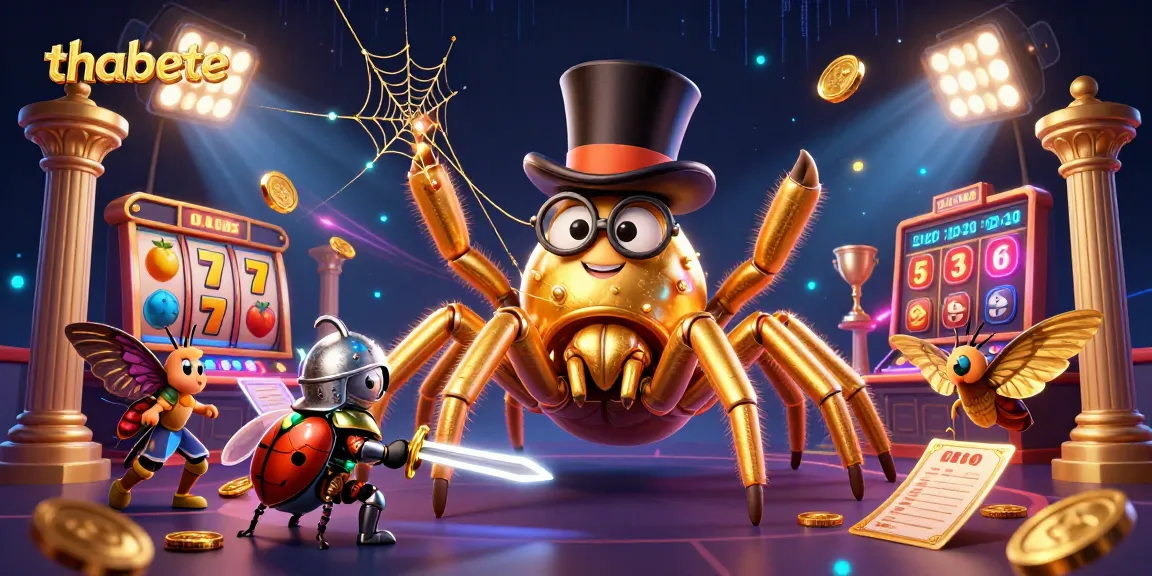 Engage with thabete's thrilling slots as the brave beetle knight challenges the golden tarantula in an epic casino showdown.