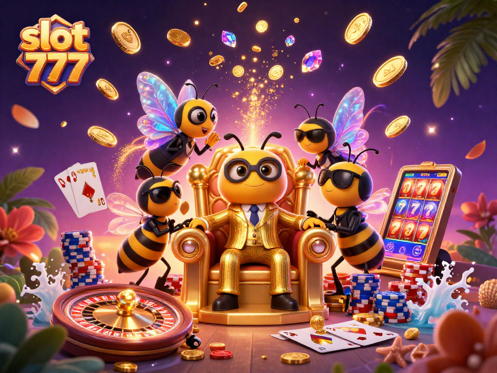 Spin your luck with slot 777 and the buzzing bumblebee mob boss in a magical casino scene.