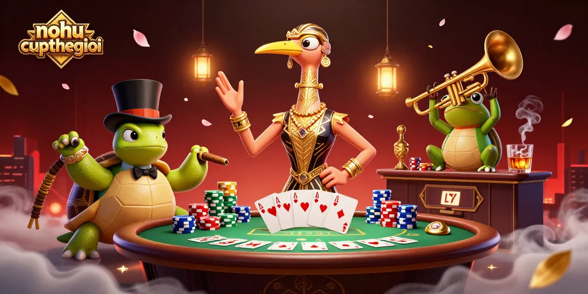 Experience nohu-cupthegioi with vibrant 3D casino characters at a lively poker scene.