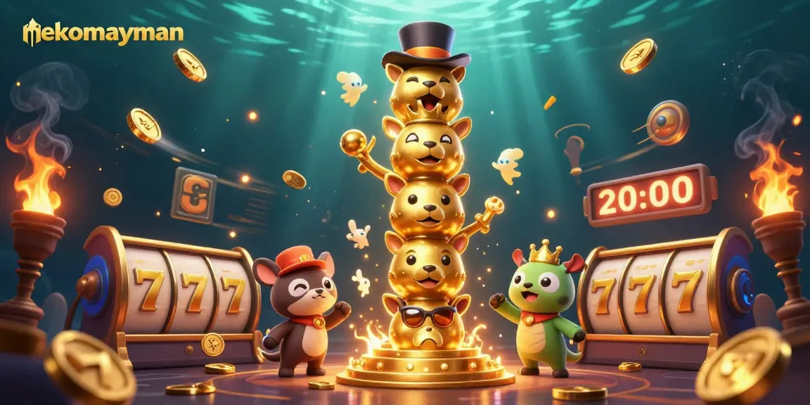 Neko May Mắn's vibrant gaming scene showcases dynamic gameplay with slot reels and interacting elements.