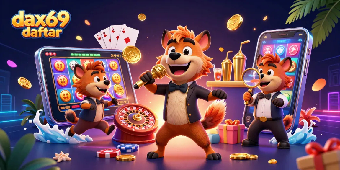 Hiburan komedi di kasino dengan Dax69 daftar, hyenas lucu, dan permainan slot interaktif.