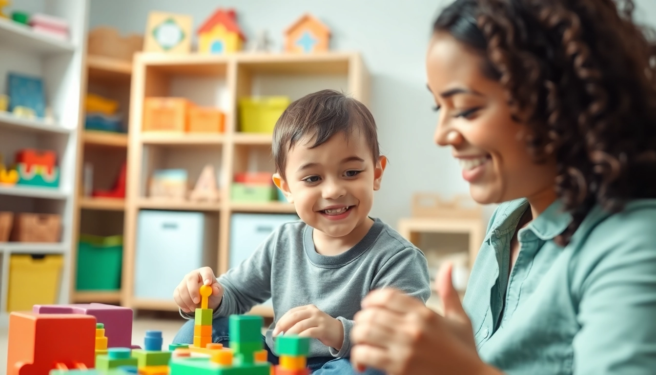 Engaging young child in ABA therapy in Brighton with a supportive therapist in a colorful room.