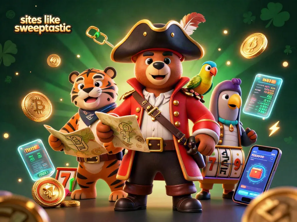 Spin, win, and discover sites like sweeptastic with vibrant, 3D casino characters and game elements.