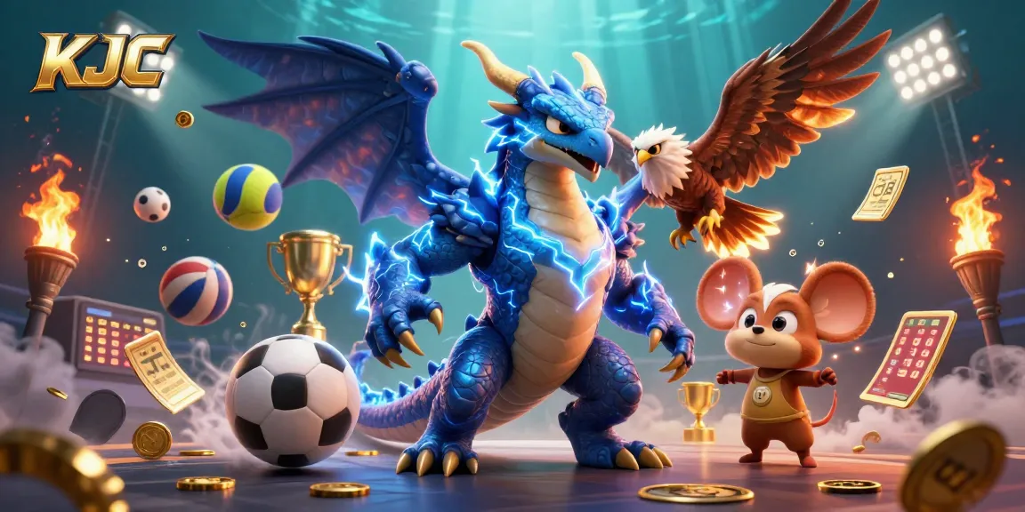 KJC showcases an electrifying 3D illustration with dynamic gaming elements illustrating sports betting excitement.
