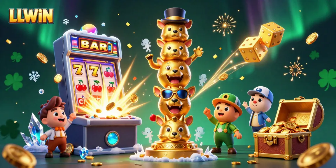 Experience the vibrant excitement of LLWIN’s casino games with a dynamic 3D scene of totems and jackpots.