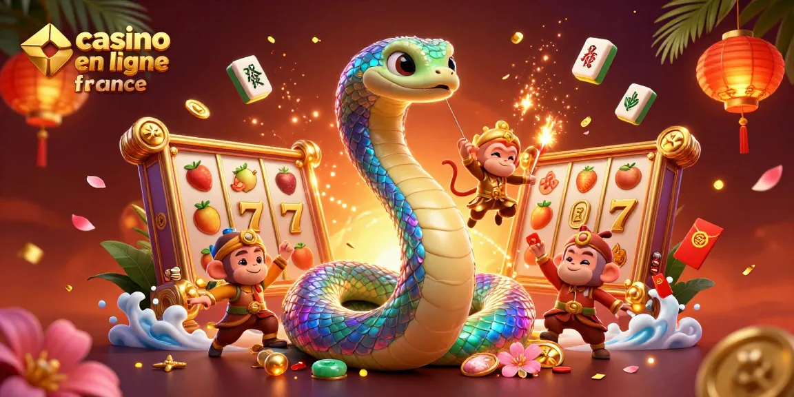Profitez de l'excitation d'un casino en ligne France avec des serpents colorés et des rouleaux de machine à sous.
