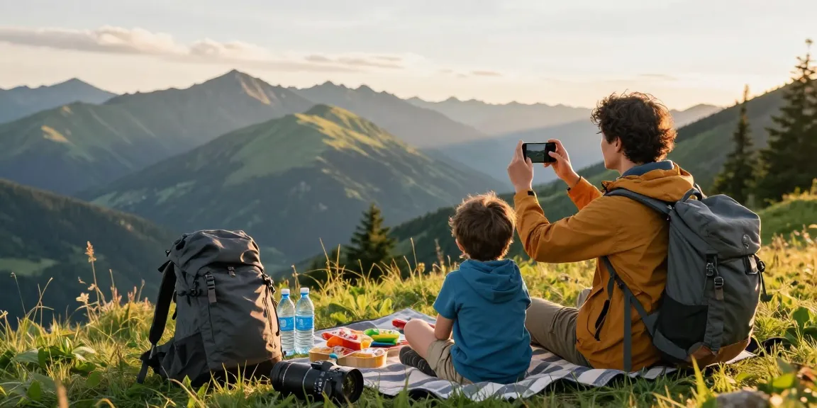 Family adventure at a mountain vista with mantra88, capturing joyful moments in nature.