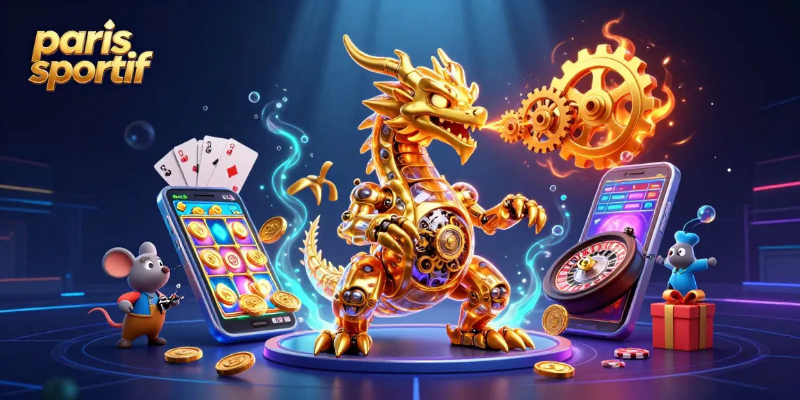 Pariez sur des paris sportifs captivants avec cette illustration dynamique de dragon en or et jeux de casino.