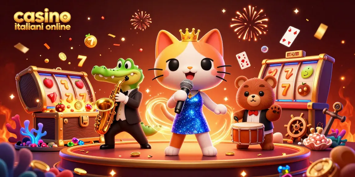 Giochi emozionanti nei casino italiani online con simboli fortunati e personaggi in azione.