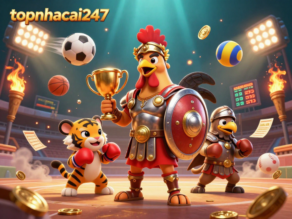 Experience the thrill of topnhacai247 with a dynamic 3D illustration showcasing an exciting betting scene.