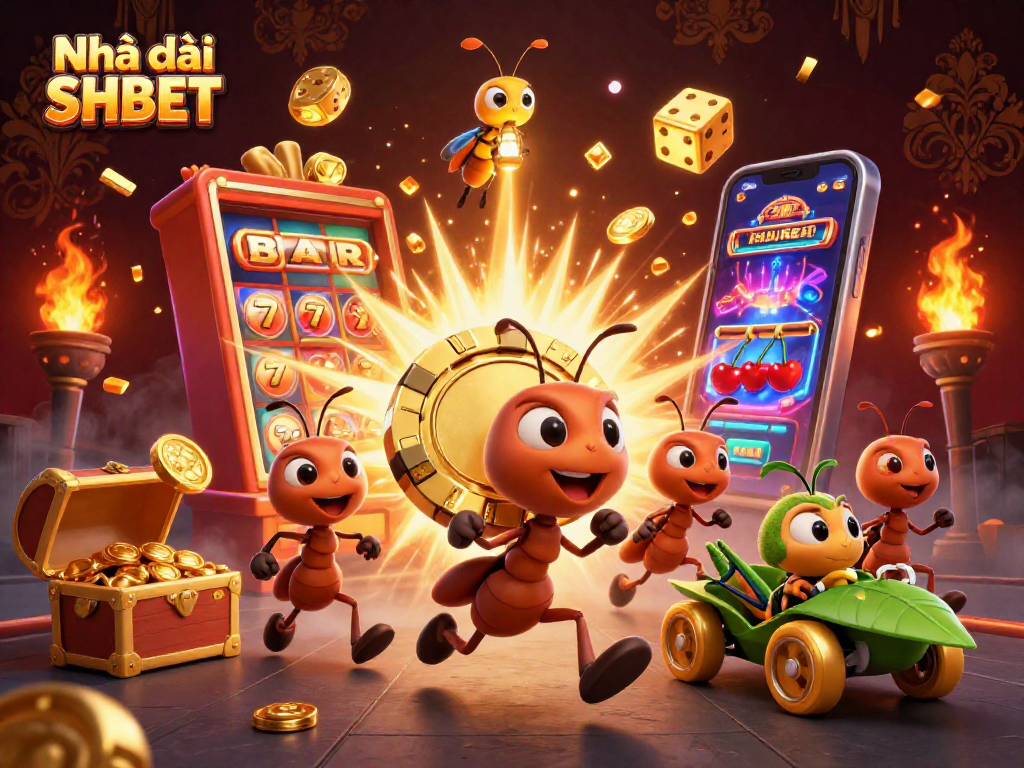 Participate in thrilling gaming at Nhà cái SHBET with an adventurous heist theme illustration of ants.