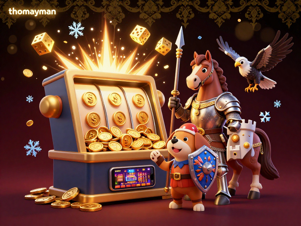 Experience thomayman with a vibrant slot machine scene featuring dynamic jackpot actions and engaging characters.