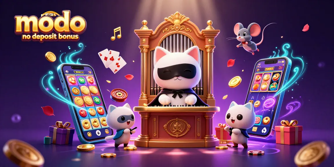 Engage with modo promo code no deposit bonus in this vivid 3D illustration featuring a phantom cat and gaming elements.