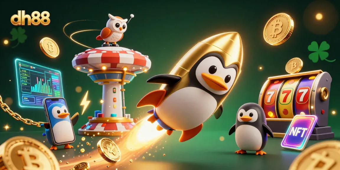 Experience thrilling adventures with dh88 as a golden penguin navigates a vibrant cosmic casino.