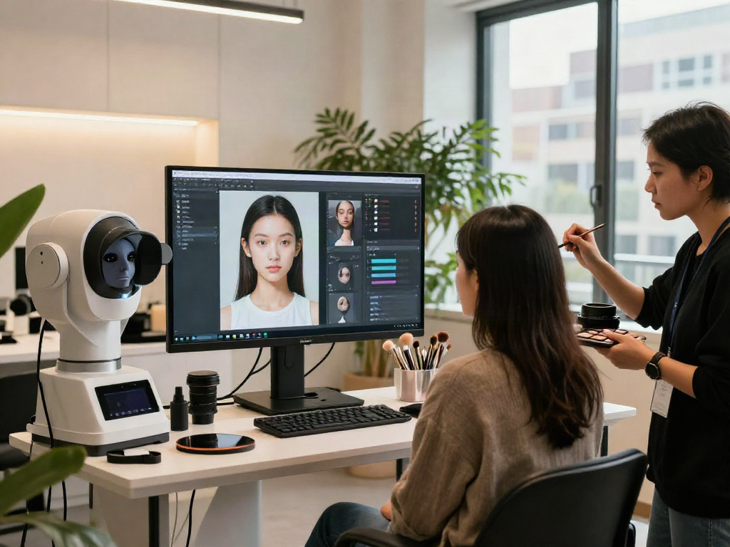 Interactive attractiveness test setup featuring AI-powered facial analysis and user engagement.