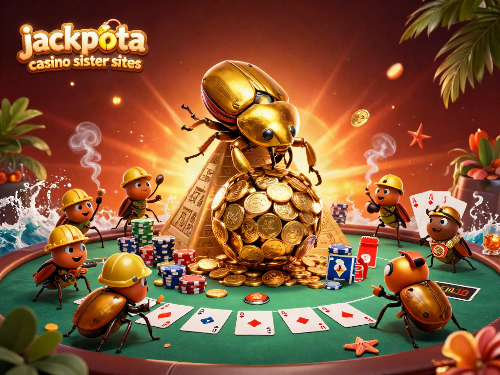 Experience exciting gameplay at jackpota casino sister sites with golden coins and poker elements.